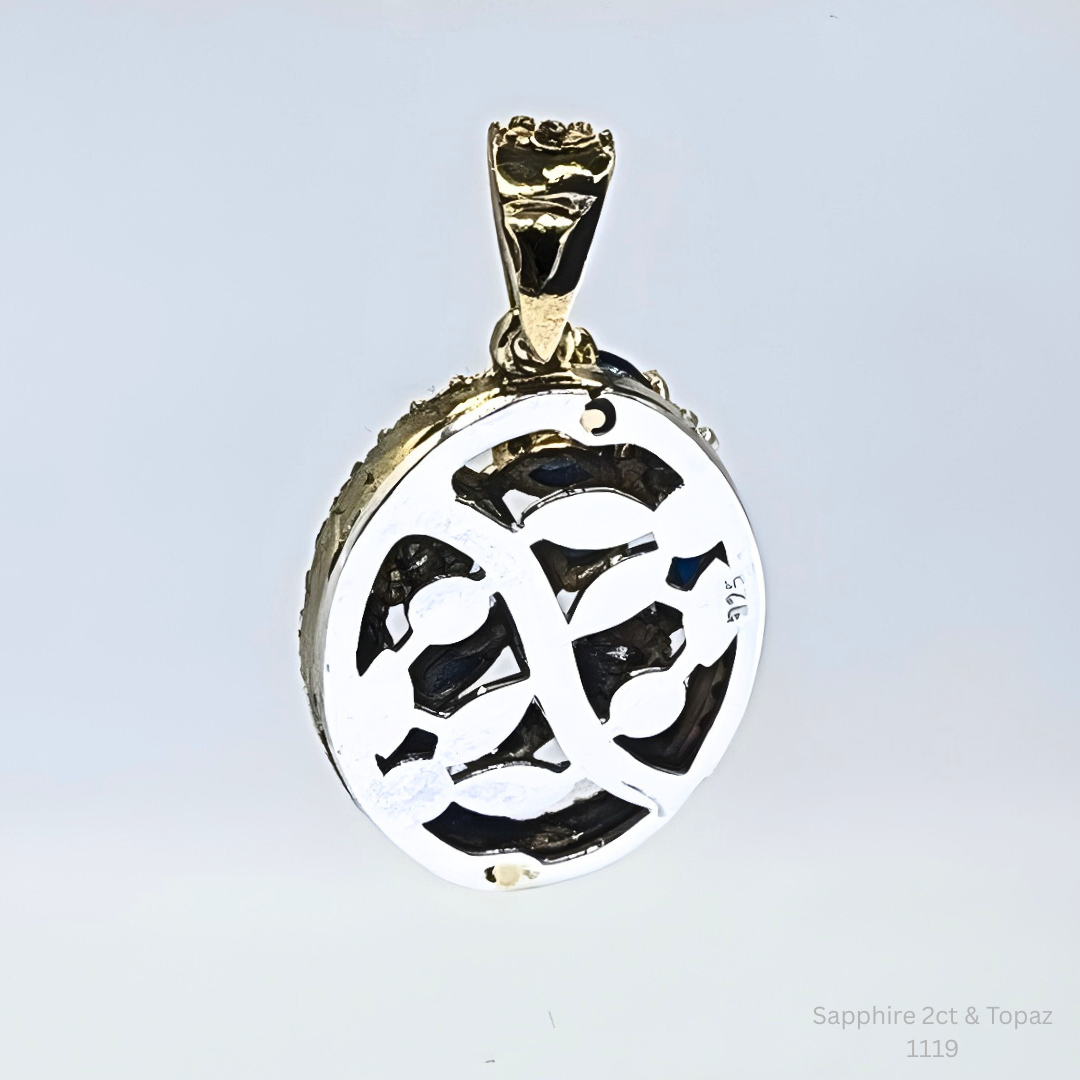 Natural Blue Sapphire & White Topaz Pendant in 925 Sterling Silver