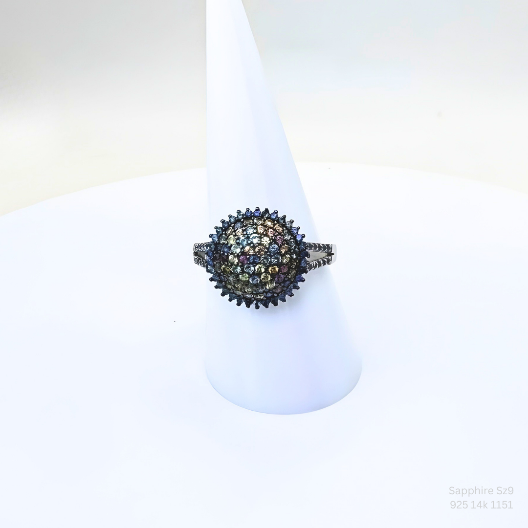 Sapphire Cluster Ring Jewelry Making Supply 925 Silver 14k Size 9 Resizable