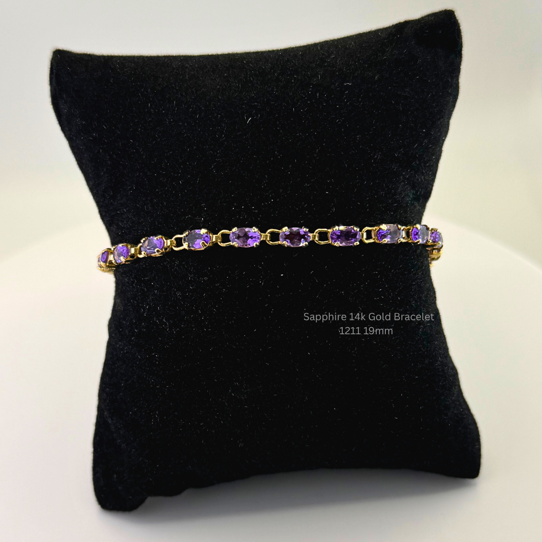 Vintage 14K Solid Gold Sapphire Tennis Bracelet 7 Inch