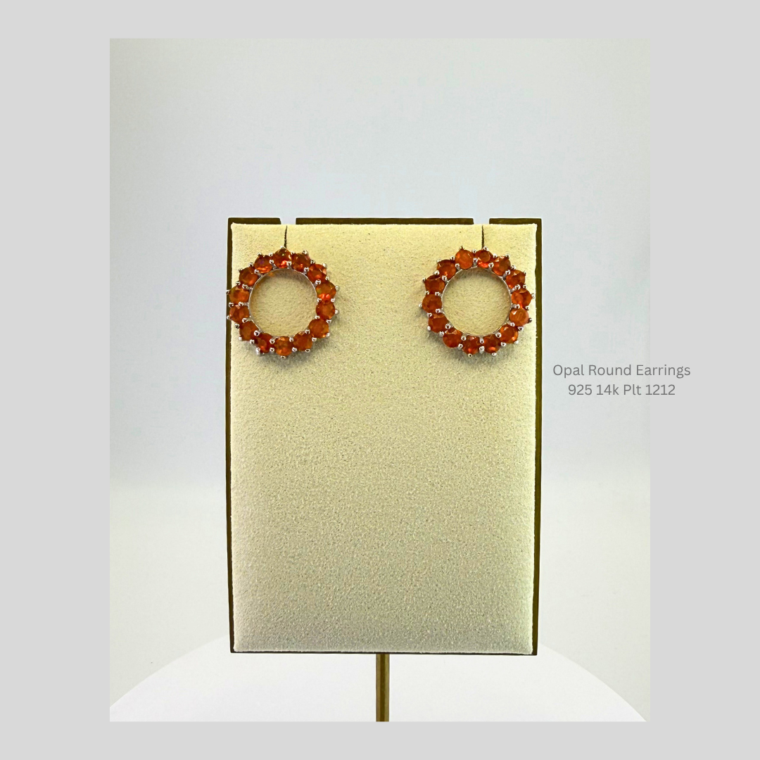 Natural Orange Opal Halo Stud Earrings Sterling Silver with 14K Gold Plating