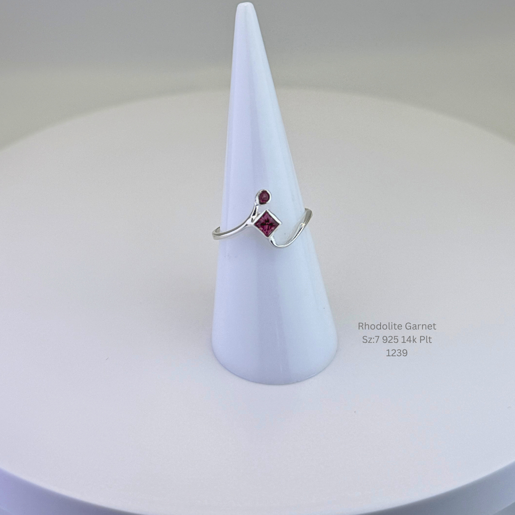 Natural Rhodolite Garnet Ring Sterling Silver with 14K Gold Plating