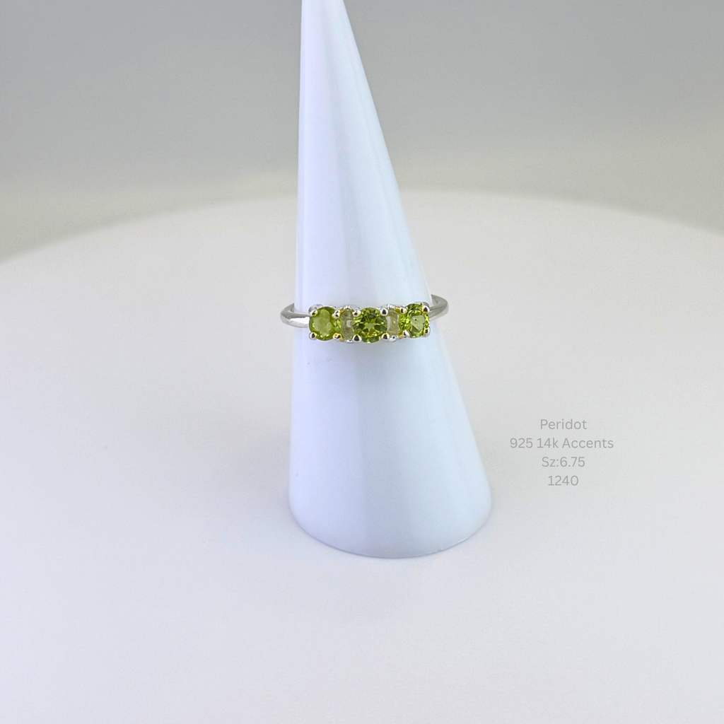 Natural Peridot Ring Sterling Silver with 14K Gold Accents