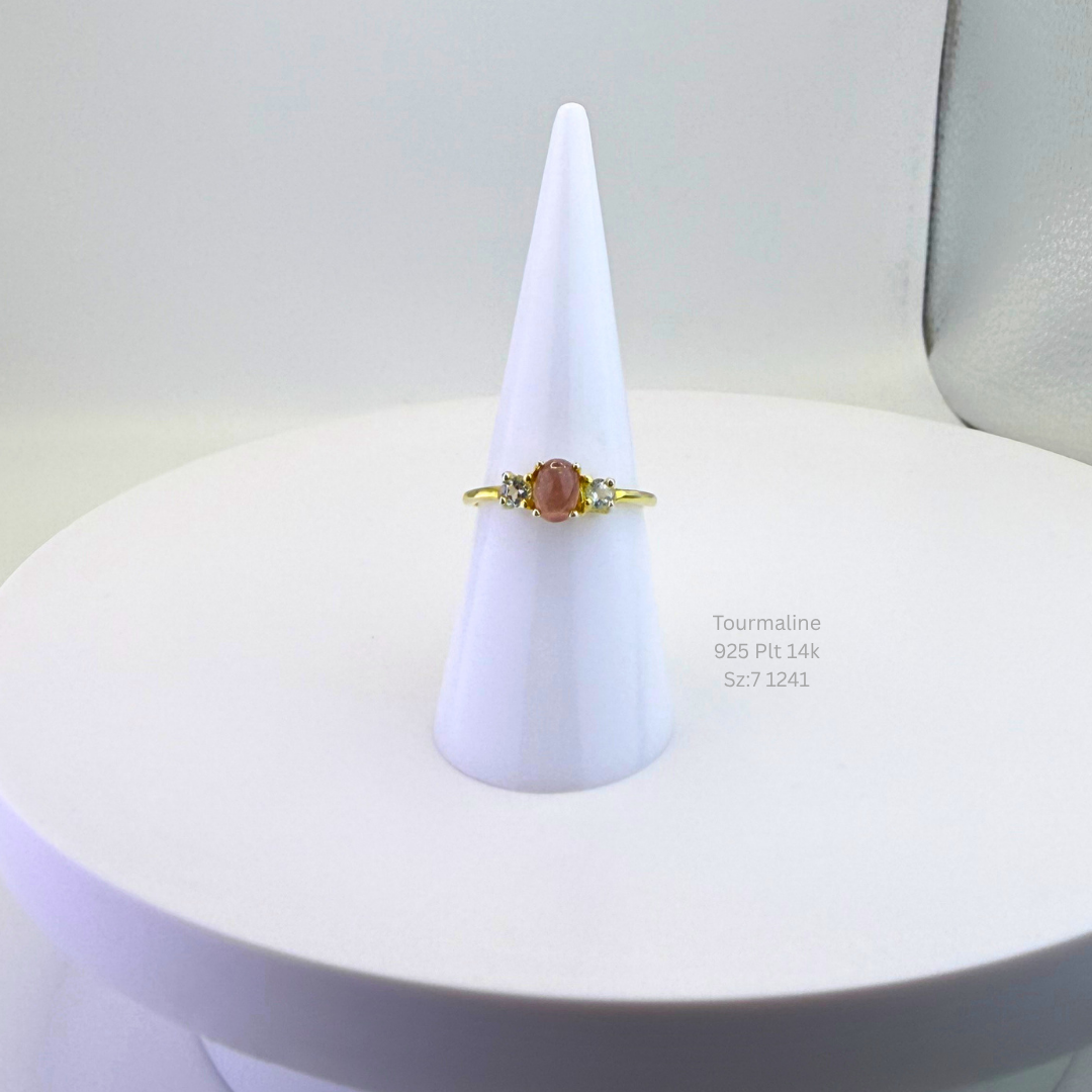 Natural Pink Tourmaline Three-Stone Ring