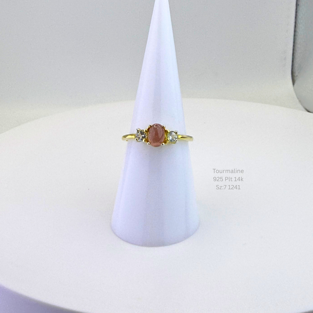 Natural Pink Tourmaline Three-Stone Ring
