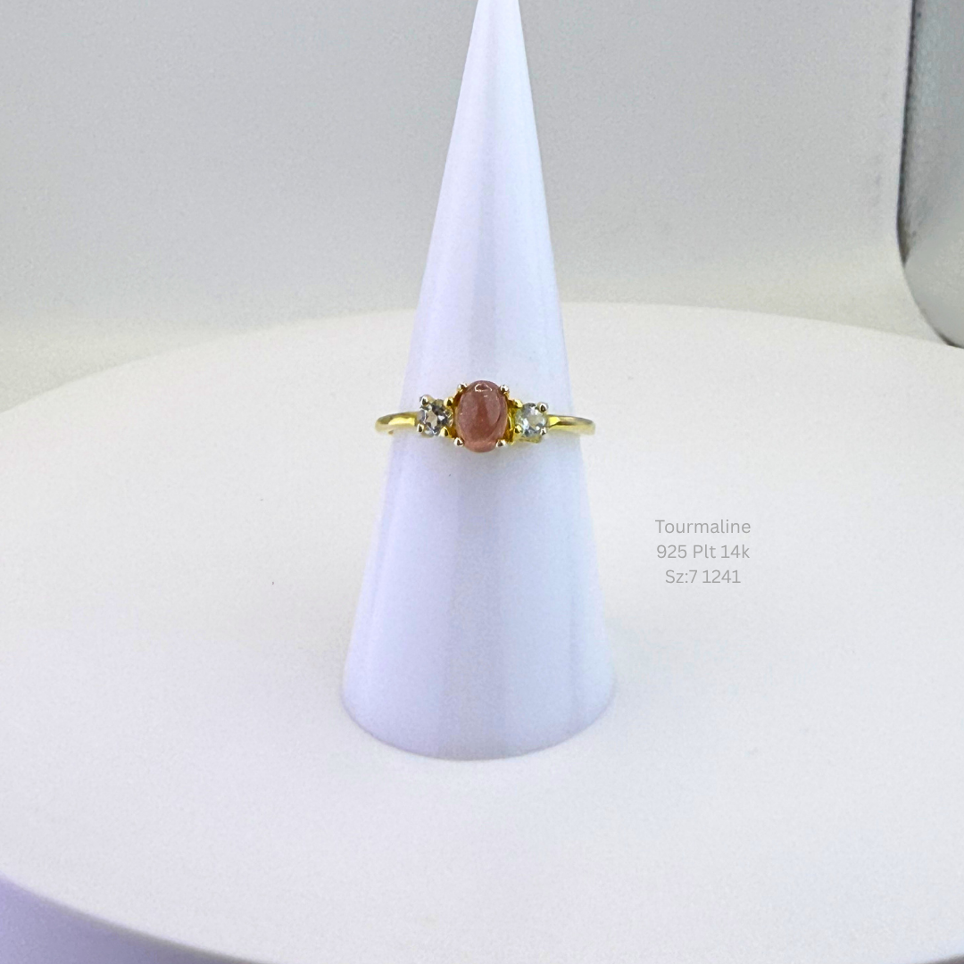 Natural Pink Tourmaline Three-Stone Ring