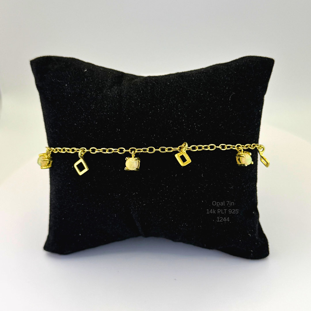 Natural Opal Charm Bracelet Sterling Silver with 14K Gold Plating