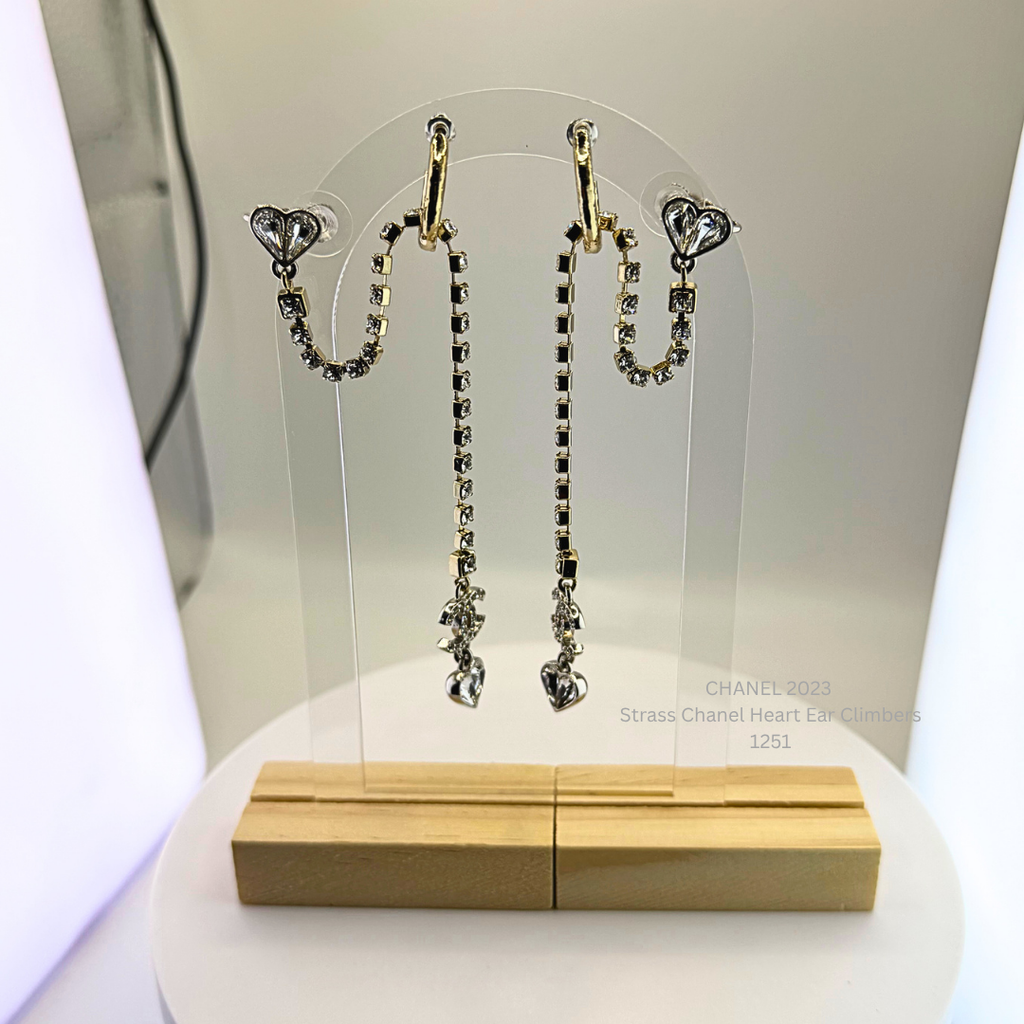 Authentic CHANEL 2023 CC Heart Strass Ear Climbers