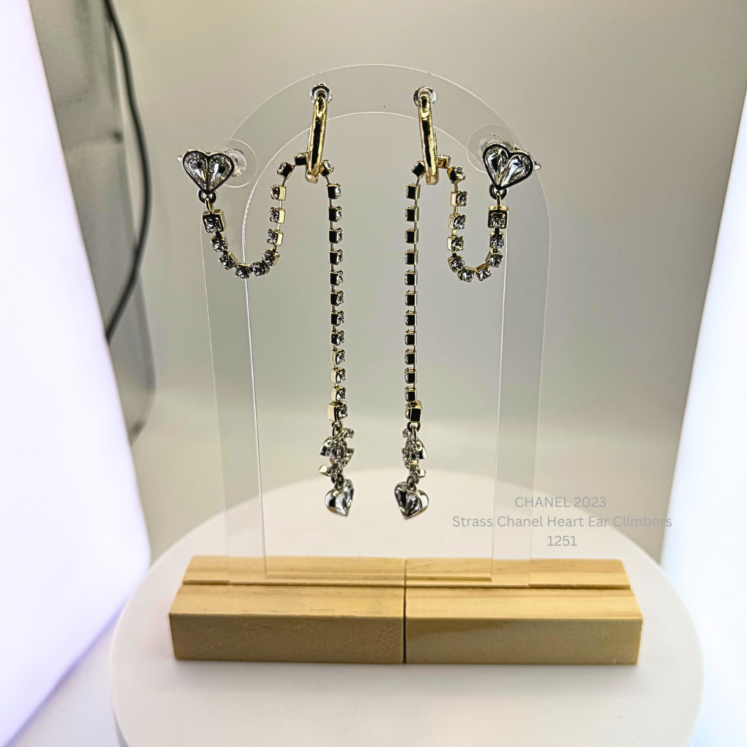 Authentic CHANEL 2023 CC Heart Strass Ear Climbers