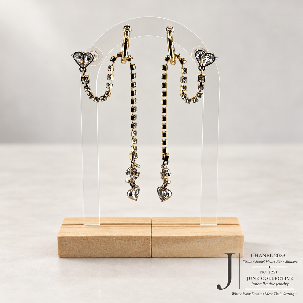 Authentic CHANEL 2023 CC Heart Strass Ear Climbers