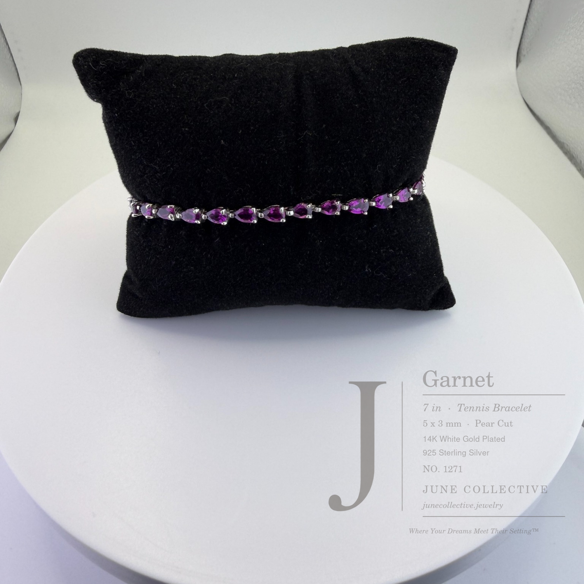 Garnet Tennis Bracelet in 14K White Gold Plated Sterling Silver