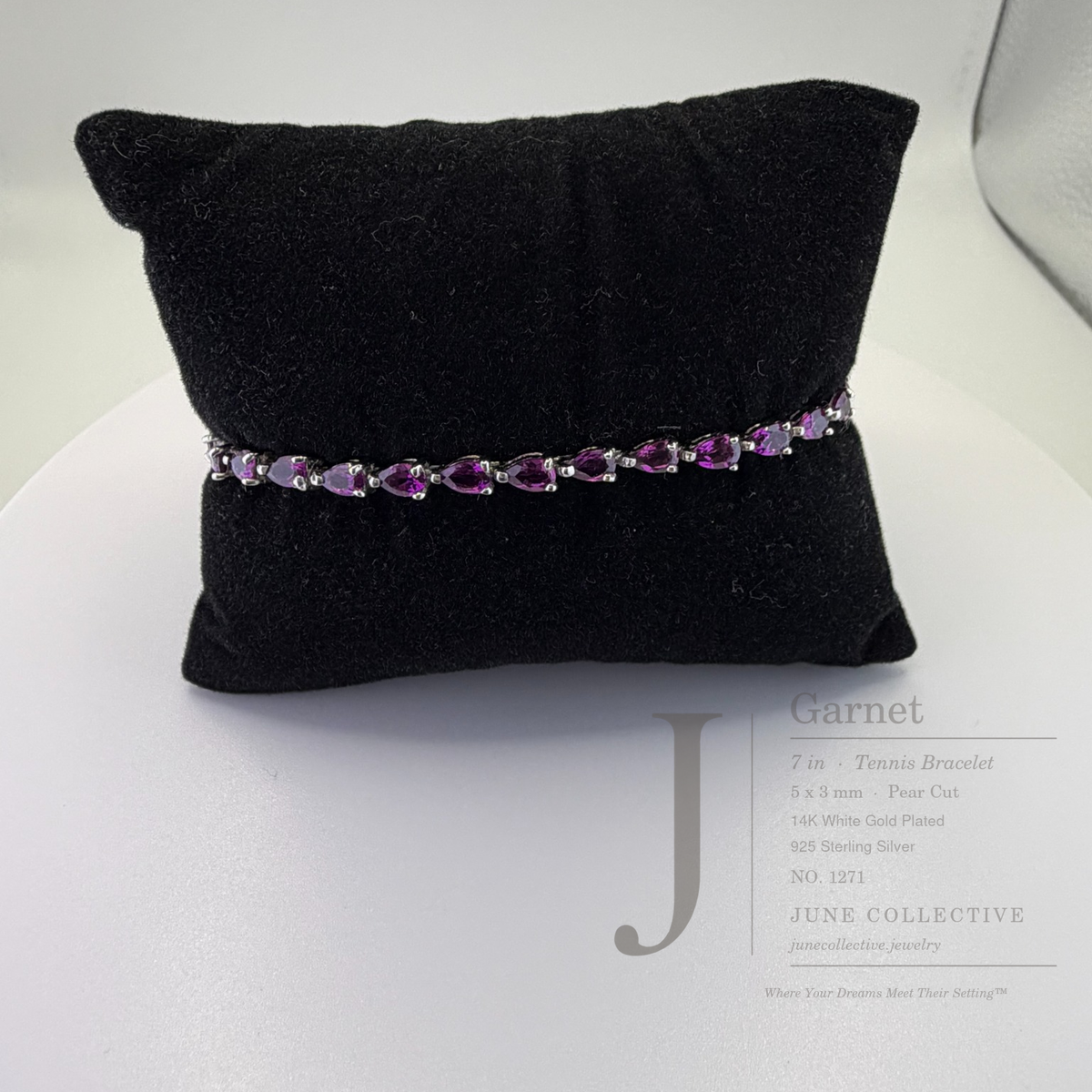 Garnet Tennis Bracelet in 14K White Gold Plated Sterling Silver