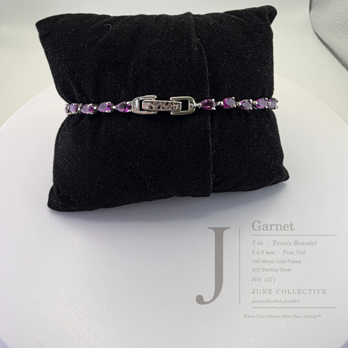 Garnet Tennis Bracelet in 14K White Gold Plated Sterling Silver