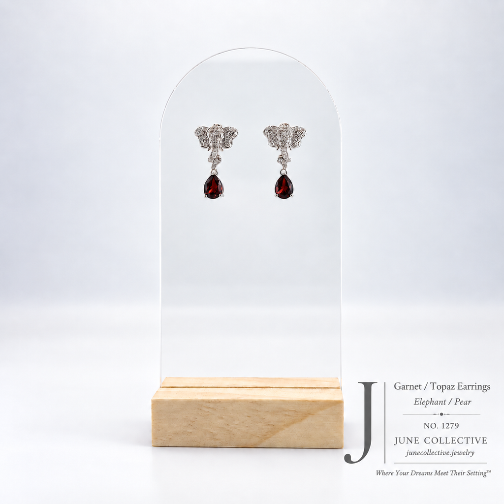 Garnet & Topaz Elephant Drop Earrings