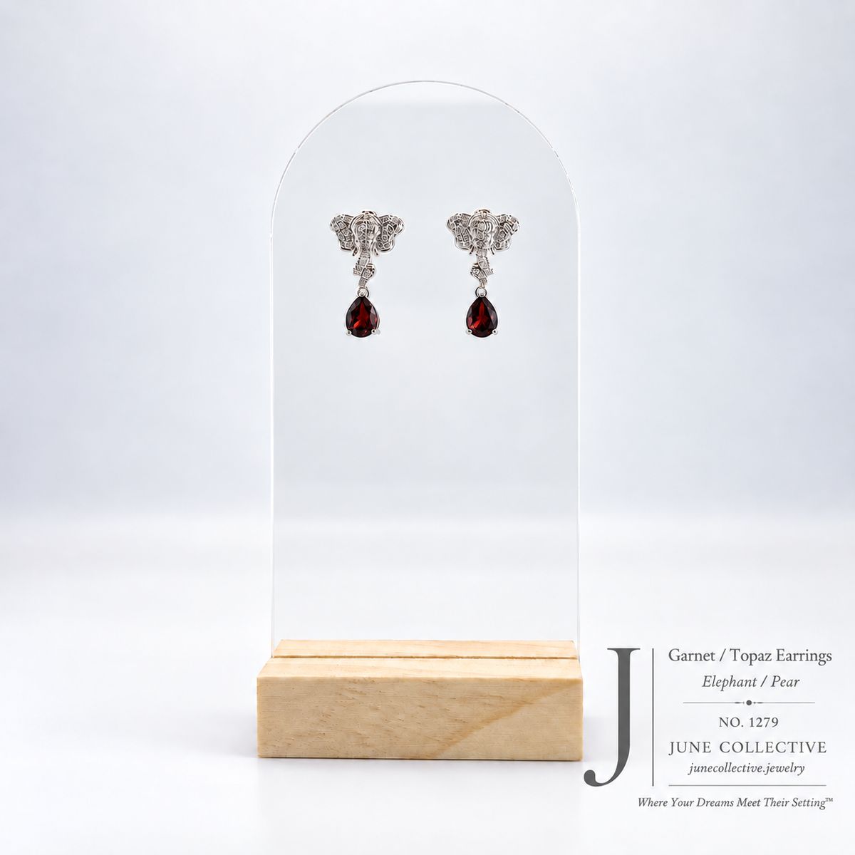 Garnet & Topaz Elephant Drop Earrings