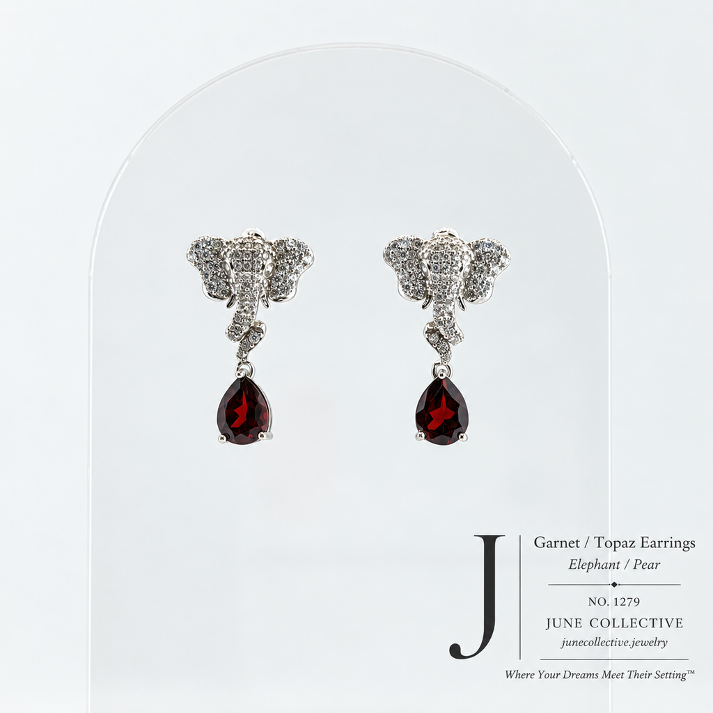 Garnet & Topaz Elephant Drop Earrings