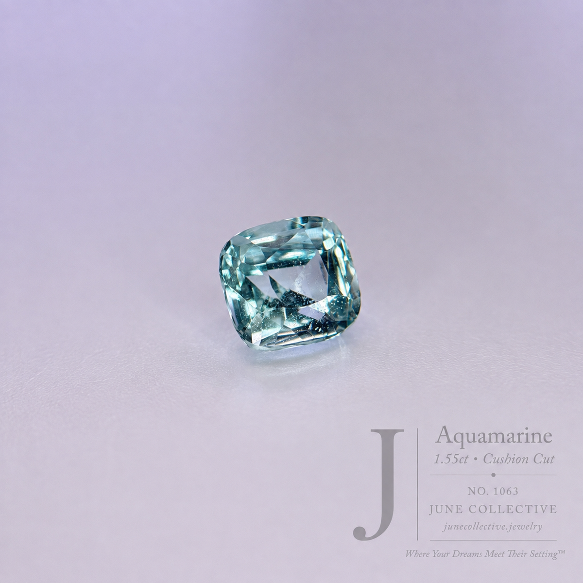 Natural Aquamarine 1.55 ct Cushion Cut Loose Gemstone