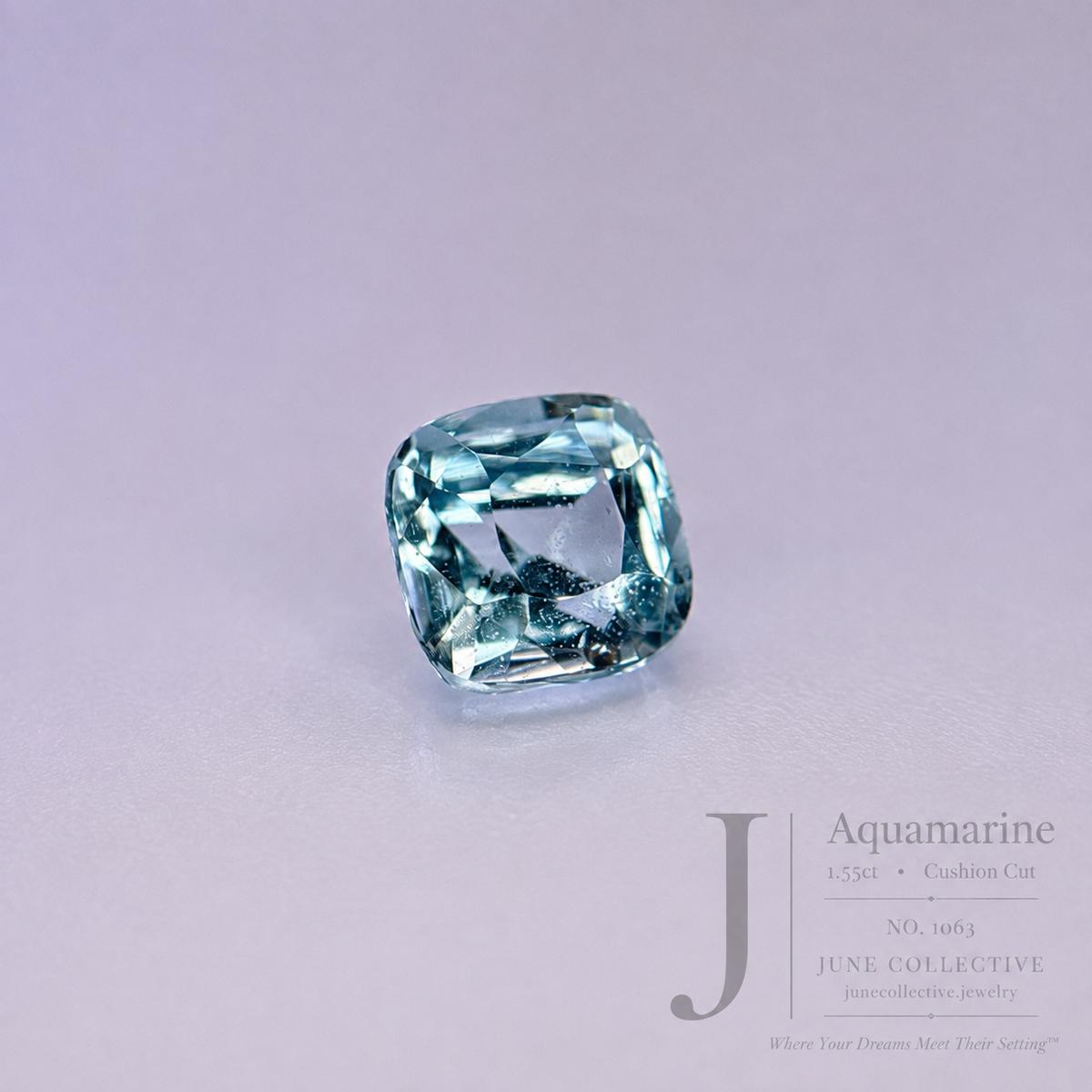 Natural Aquamarine 1.55 ct Cushion Cut Loose Gemstone