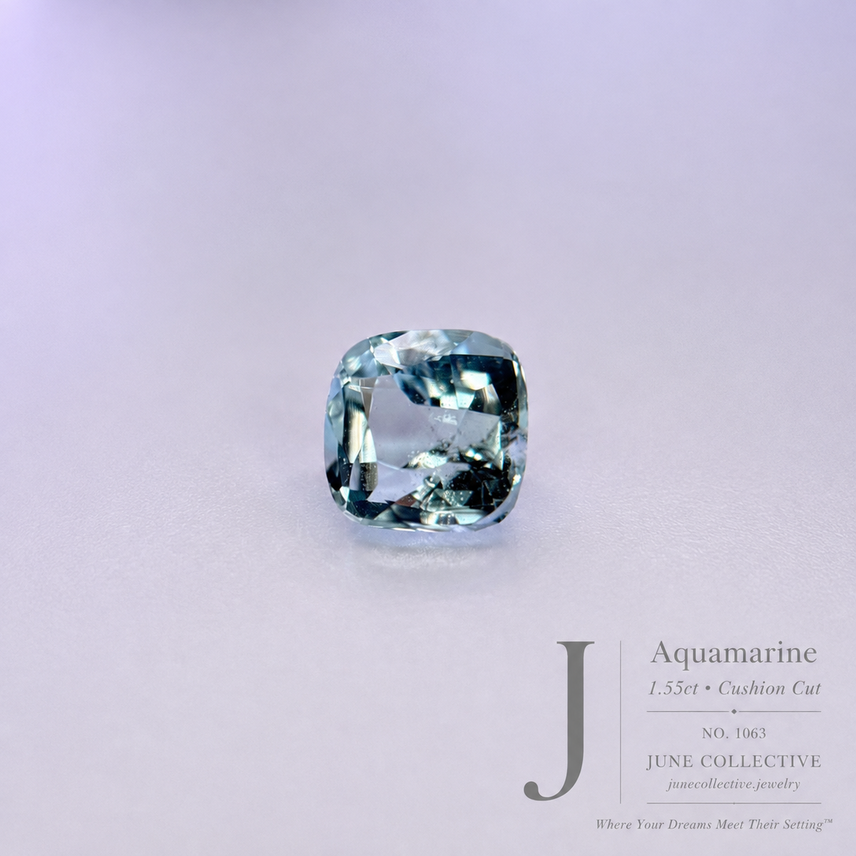 Natural Aquamarine 1.55 ct Cushion Cut Loose Gemstone