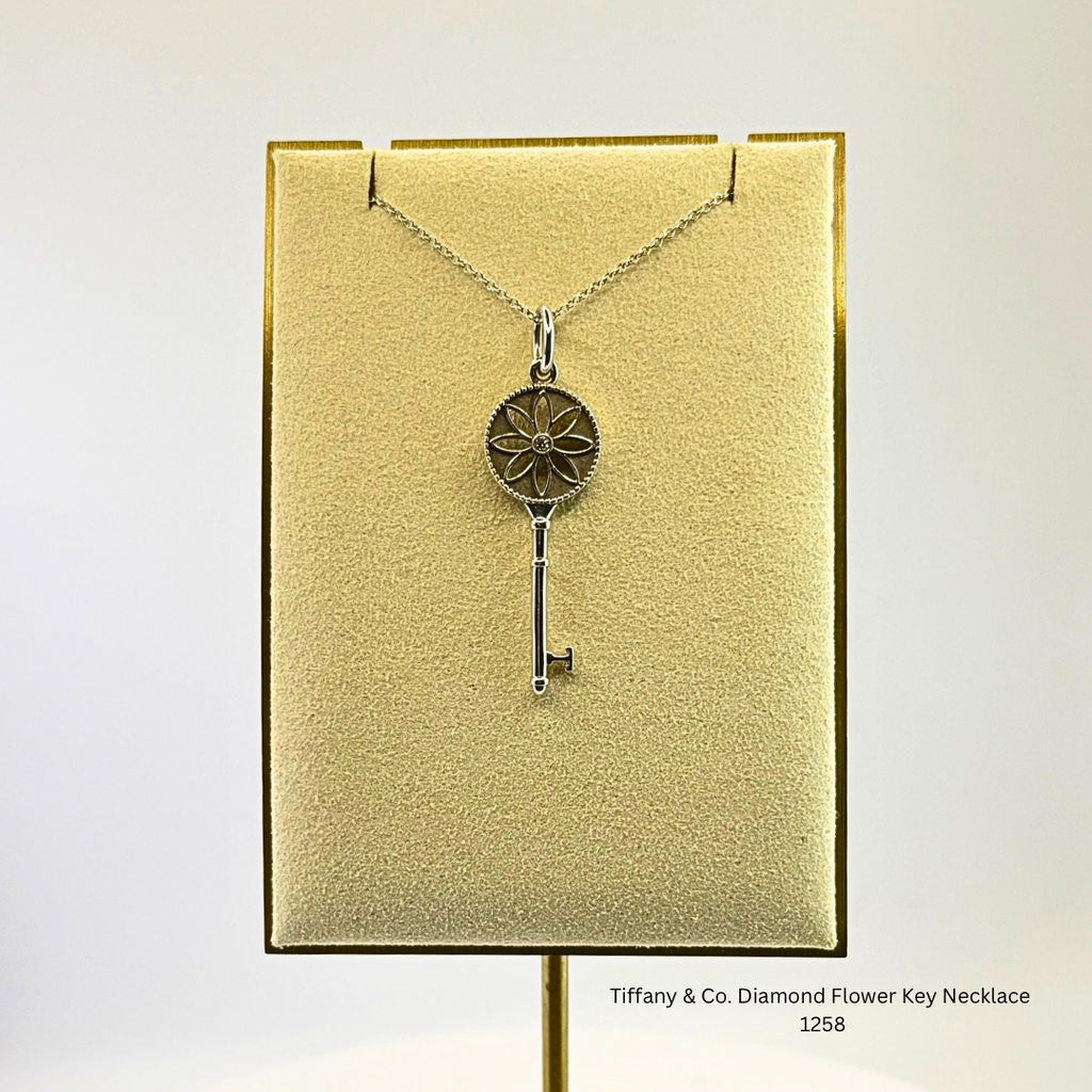 Tiffany & Co. Diamond Flower Key Necklace with Original Tiffany Chain Sterling Silver 925 Authentic