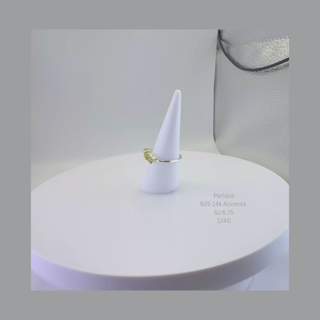 Natural Peridot Ring Sterling Silver with 14K Gold Accents