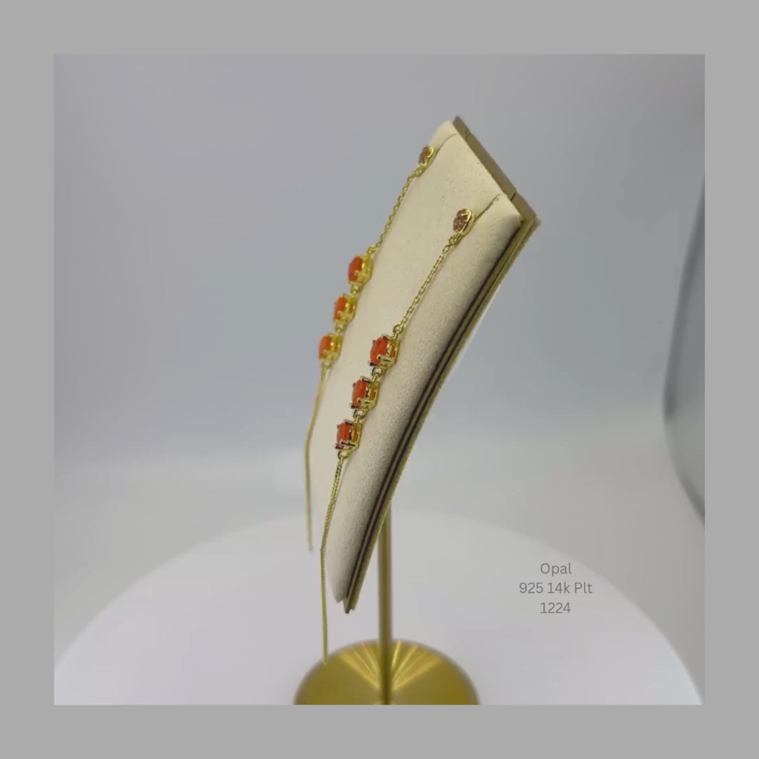 Natural Orange Opal Threader Dangle Earrings Sterling Silver with 14K Gold Plating