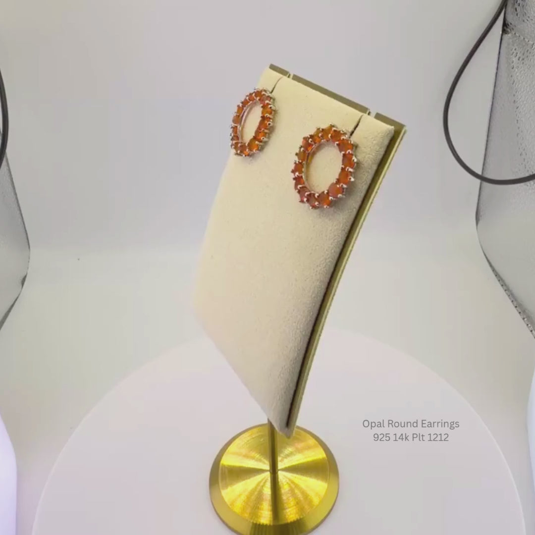 Natural Orange Opal Halo Stud Earrings Sterling Silver with 14K Gold Plating