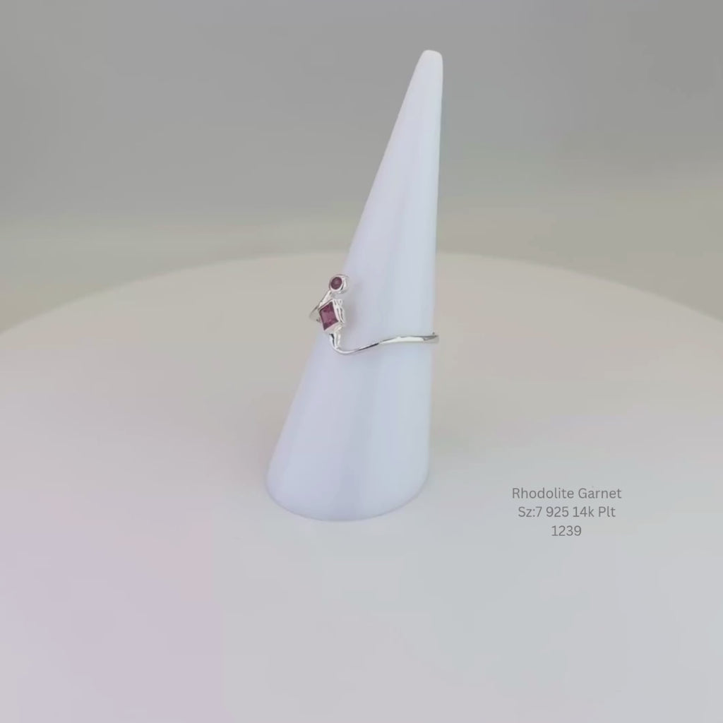 Natural Rhodolite Garnet Ring Sterling Silver with 14K Gold Plating