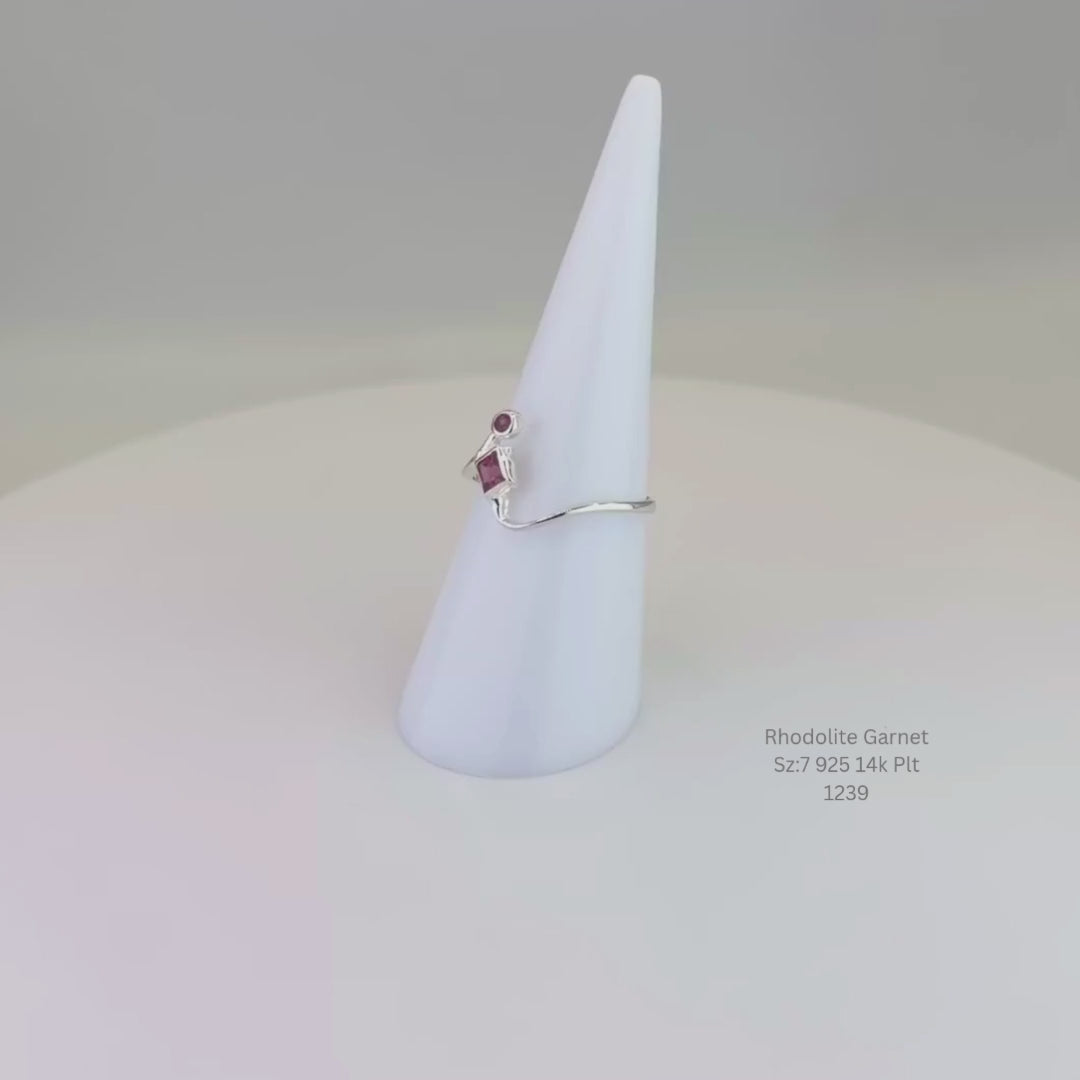Natural Rhodolite Garnet Ring Sterling Silver with 14K Gold Plating