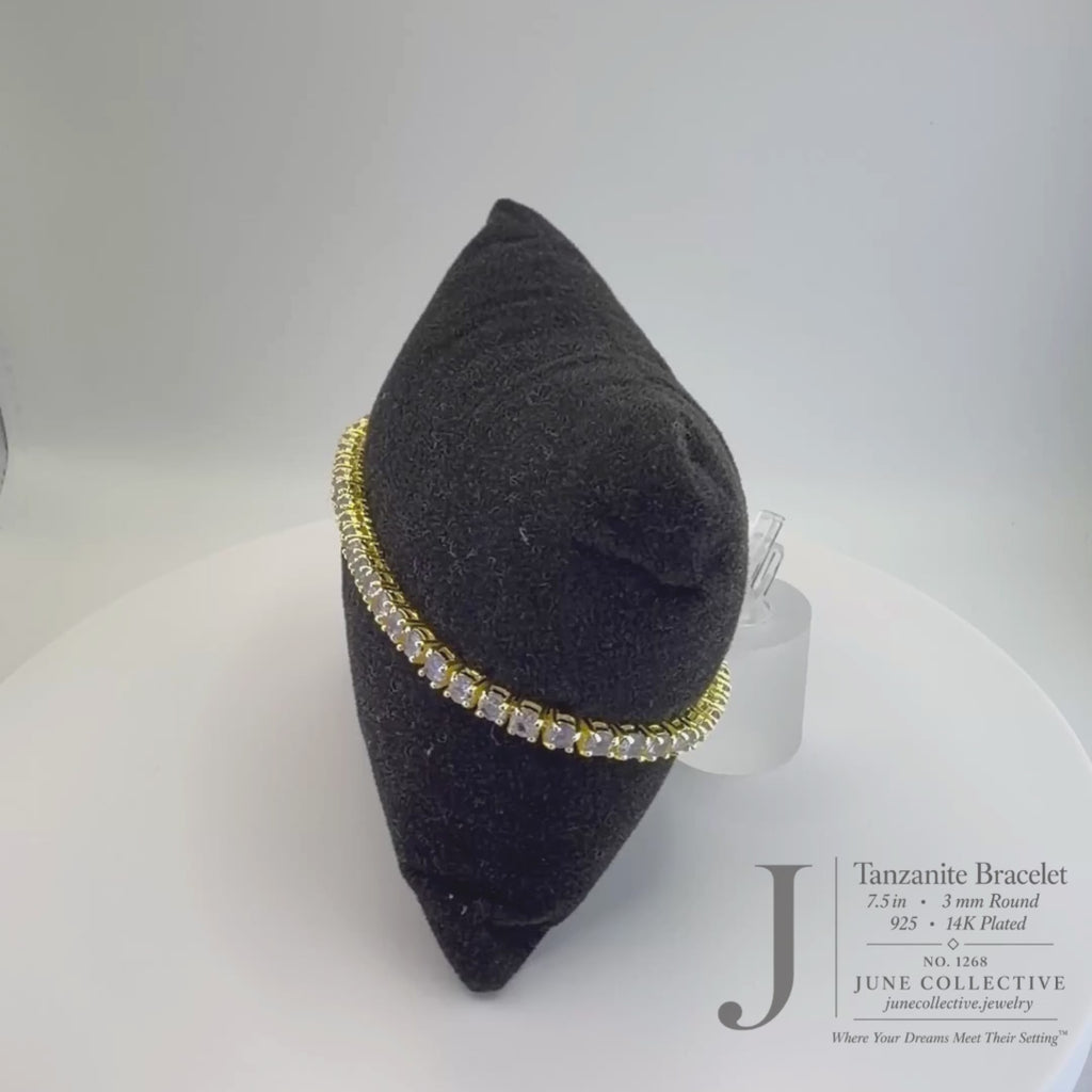 Tanzanite Tennis Bracelet 925 Sterling Silver 14K Gold Plated 7.5"
