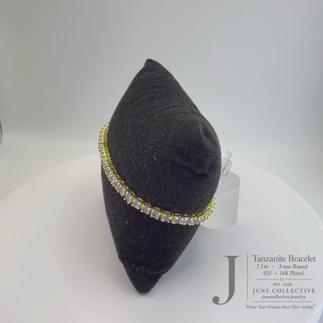 Tanzanite Tennis Bracelet 925 Sterling Silver 14K Gold Plated 7.5"