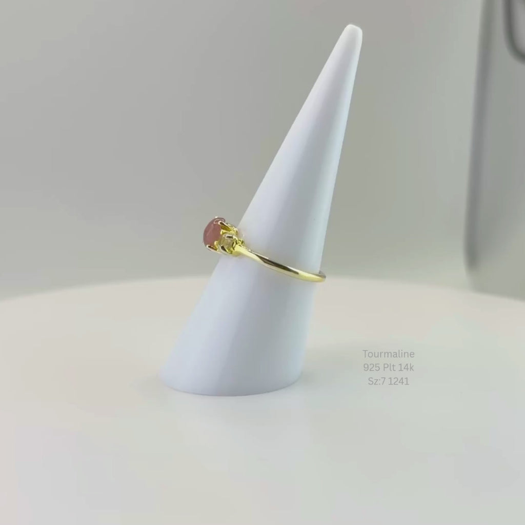 Natural Pink Tourmaline Three-Stone Ring