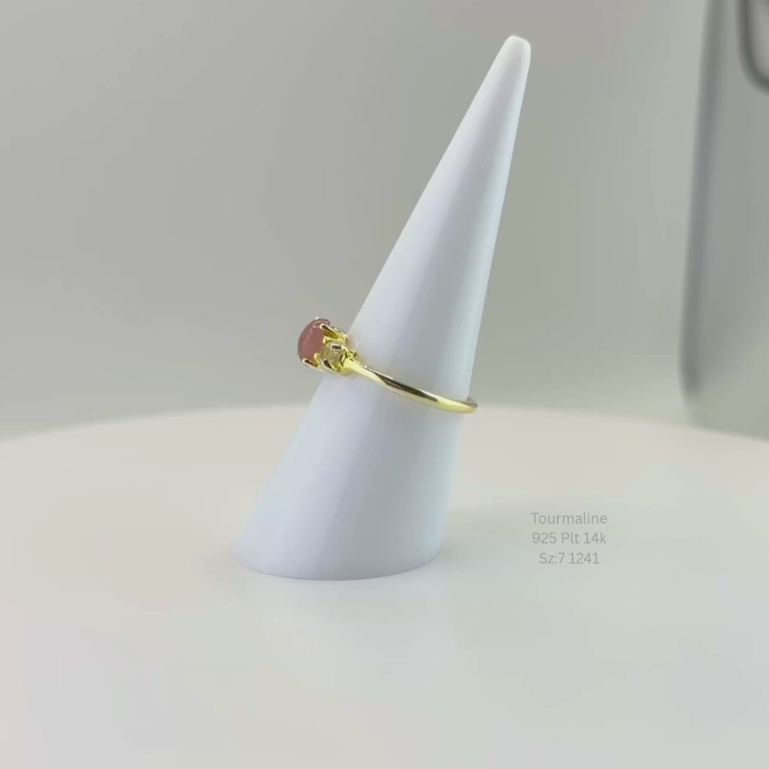 Natural Pink Tourmaline Three-Stone Ring