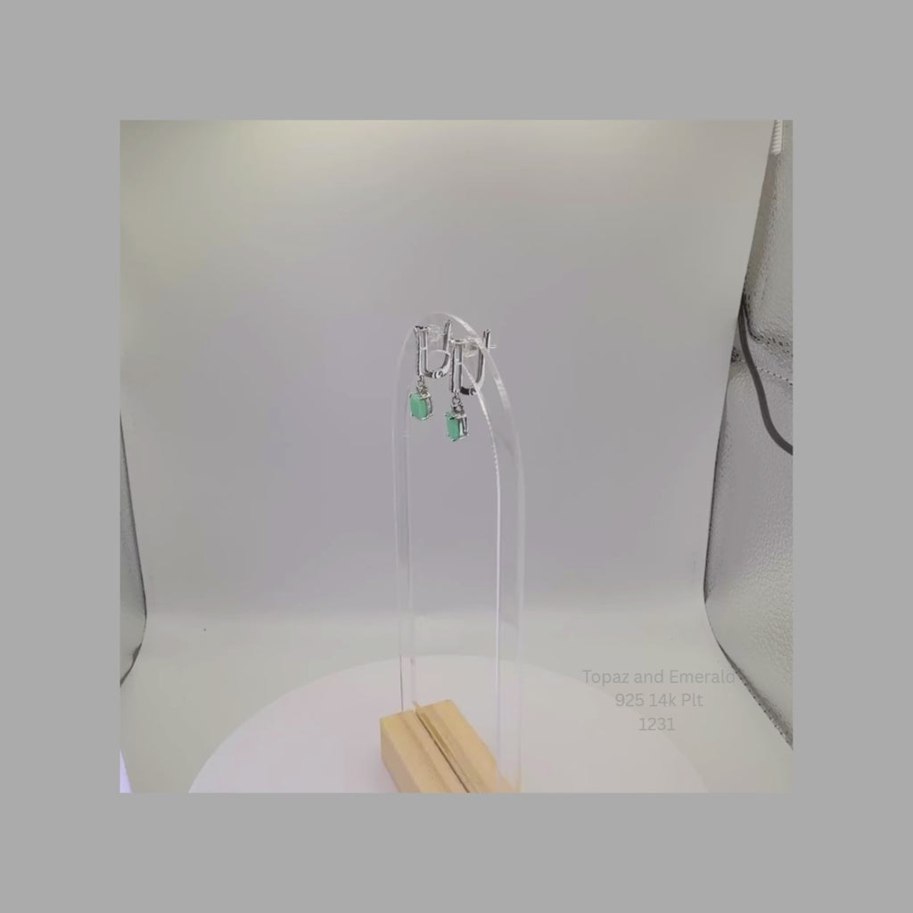 Natural Sapphire & White Topaz Dangle Earrings Sterling Silver with 14K Gold Plating