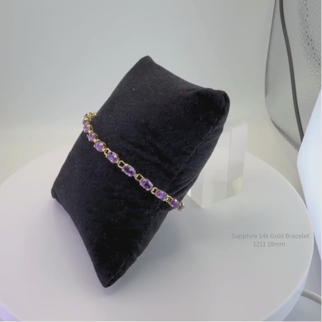 Vintage 14K Solid Gold Sapphire Tennis Bracelet 7 Inch