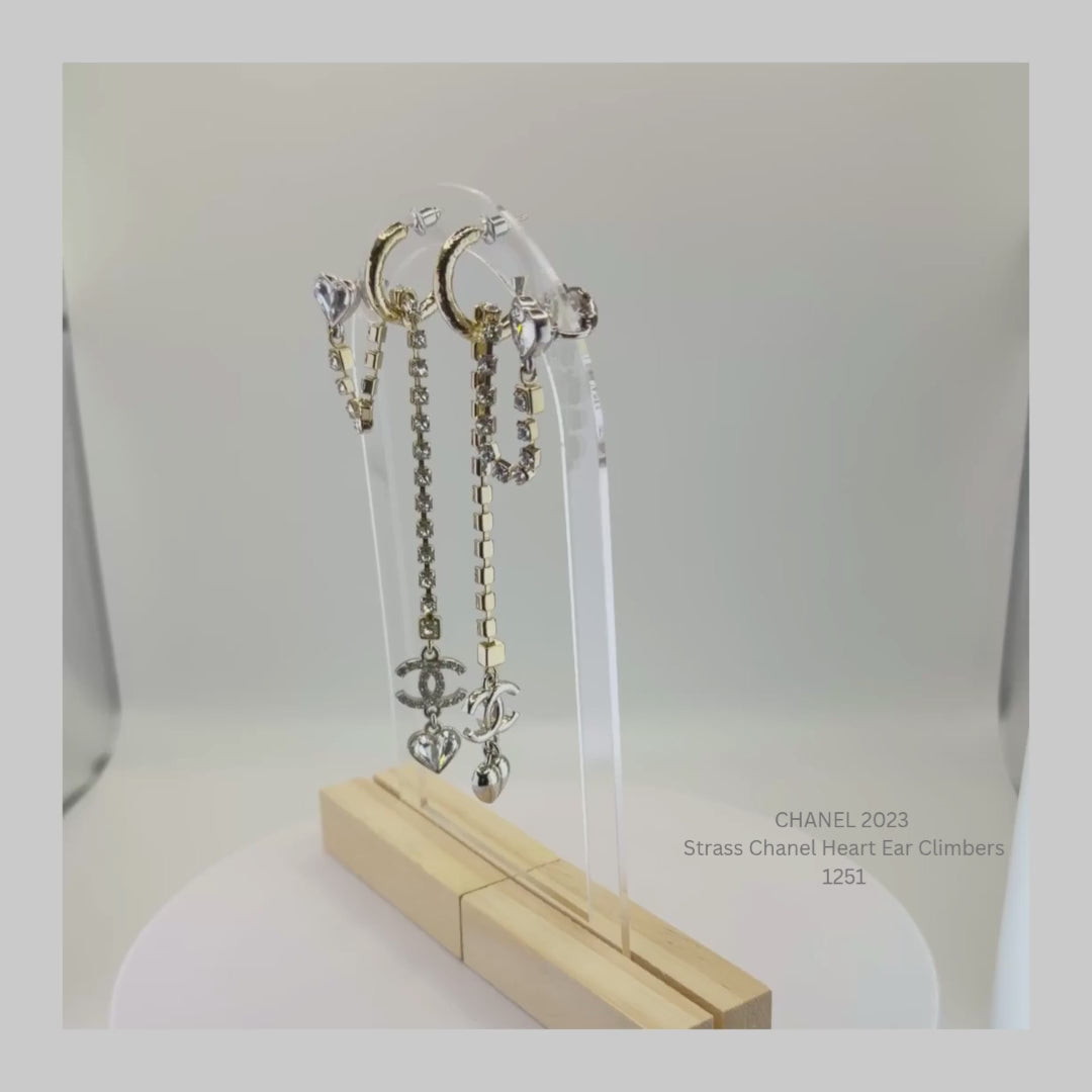 Authentic CHANEL 2023 CC Heart Strass Ear Climbers