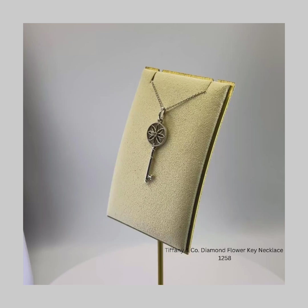 Tiffany & Co. Diamond Flower Key Necklace with Original Tiffany Chain Sterling Silver 925 Authentic